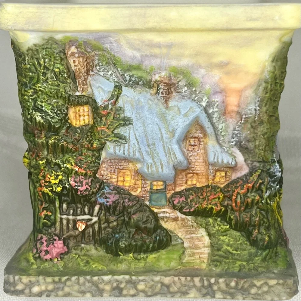Thomas Kinkade Votive Tea Light Candle Holder Square Cottages LIKE‎ NEW